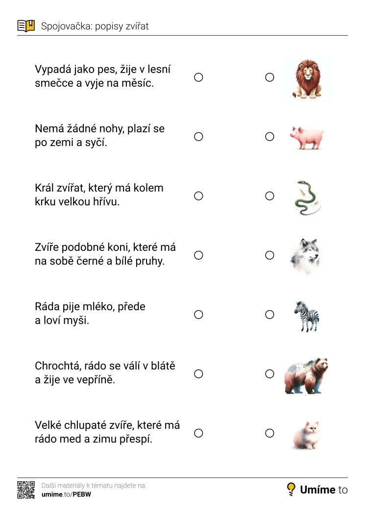 Spojovačka: popisy zvířat