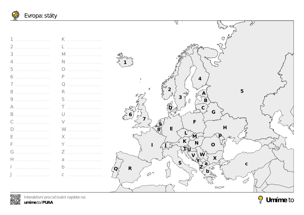 Evropa: státy (slepá mapa)
