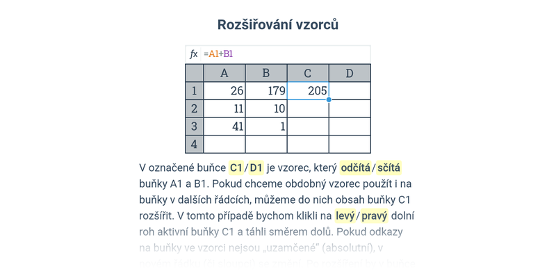 Ovládání tabulkového editoru